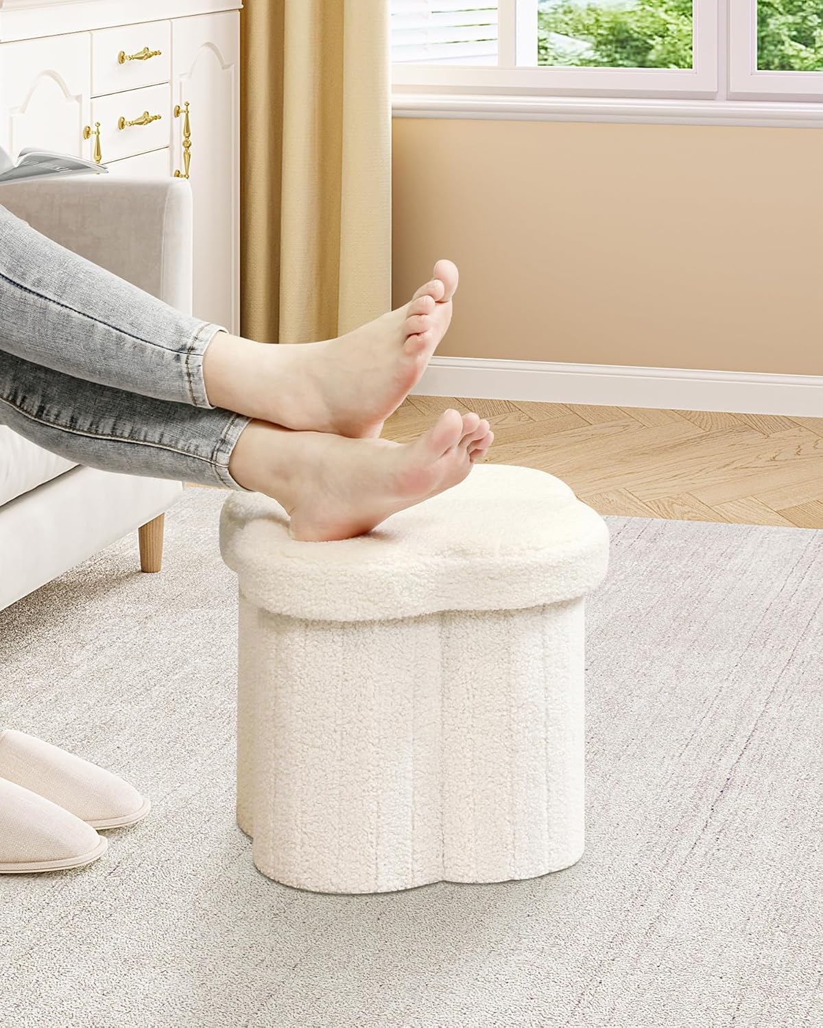 B FSOBEIIALEO Storage Ottoman Cube, Flowers Shaped Ottomans with Storage Foot Stool Footrest for