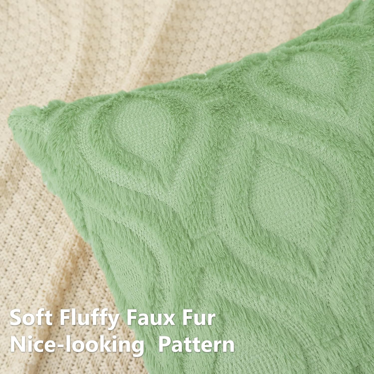 decorUhome Throw Pillow Covers 26x26 Inch Set of 2, Soft Plush Decorative Faux Fur Sage Green Solid