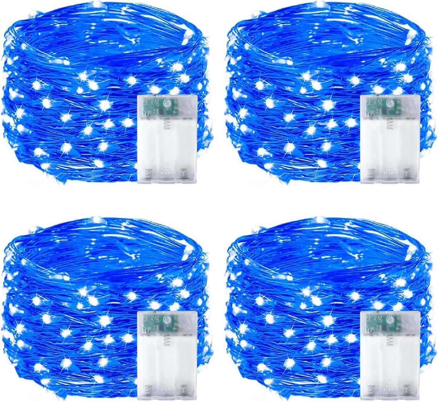 4-Pack 50 LED Christmas Fairy Lights Battery Operated with Timer, 16FT Waterproof Starry String