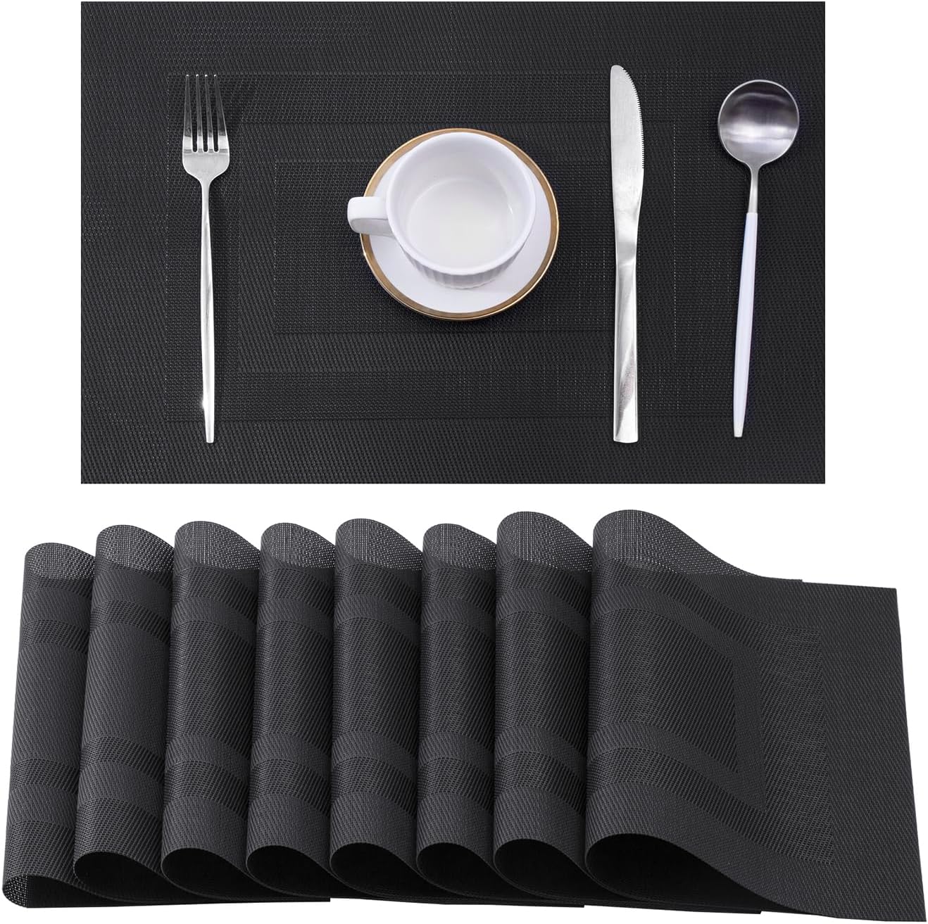 Leetaltree Black Frame Placemats Set of 8 - Heat Resistant Non-Slip Place mats for Dining Table