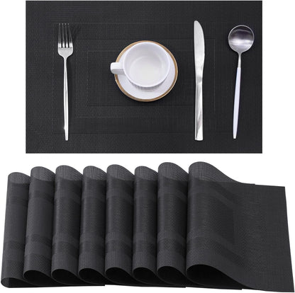 Leetaltree Black Frame Placemats Set of 8 - Heat Resistant Non-Slip Place mats for Dining Table