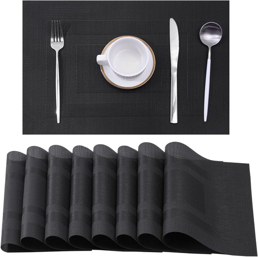 Leetaltree Black Frame Placemats Set of 8 - Heat Resistant Non-Slip Place mats for Dining Table