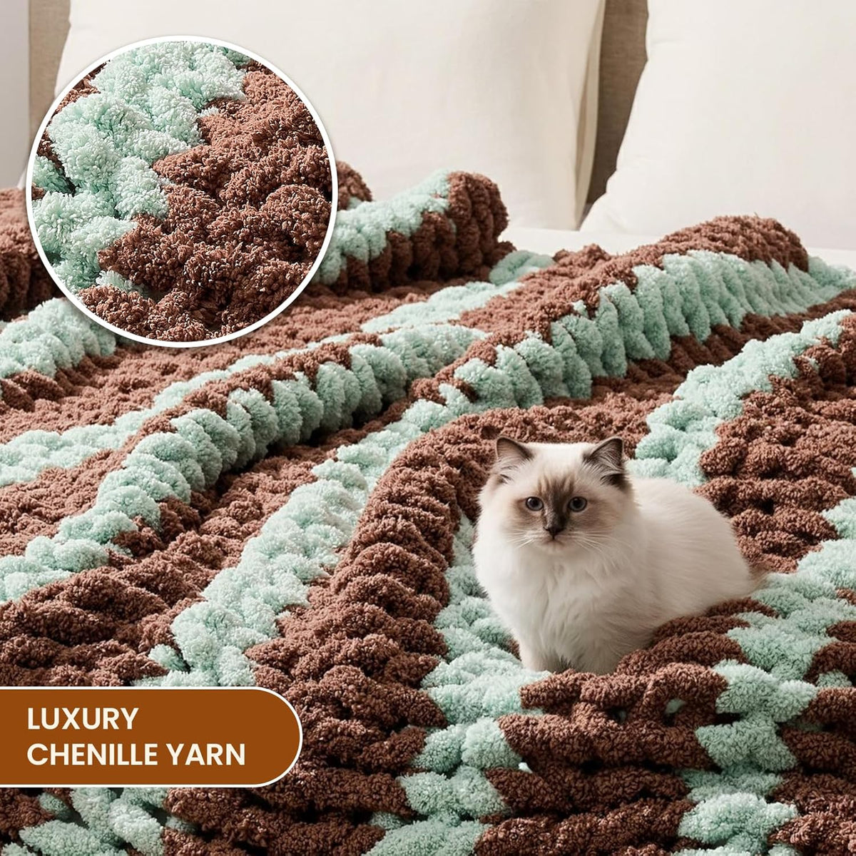L'AGRATY Chunky Knit Blanket Throw: 60''x80'' Chenille Chunky Knitted Throw Blankets for Twin Bed