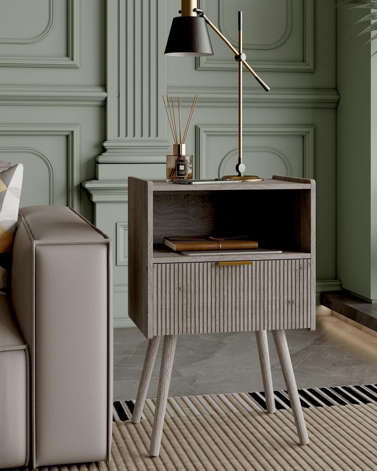 Nightstand,Modern Bedside Table with Storage Drawer and Open Wood Shelf, Accent Night Stand with