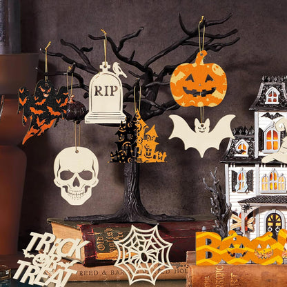 80PCS Wooden Halloween Ornaments to Paint Fall Decorations,10 Styles DIY Blank Autumn Unfinished