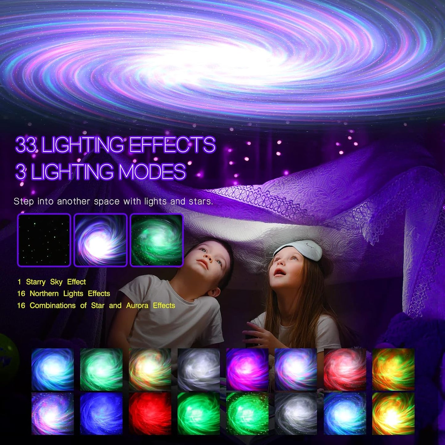 Northern Galaxy Light Aurora Projector with 33 Light Effects, Night Lights LED Star Projector for