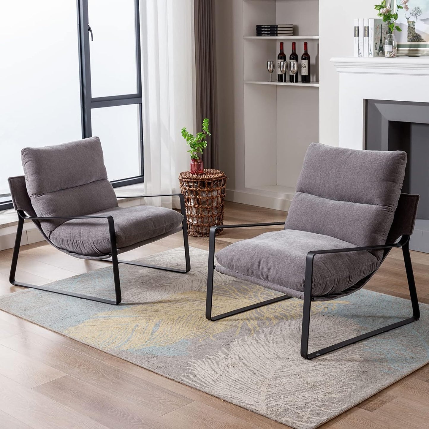 DUOMAY Modern Accent Arm Chair, Comfy Linen Lounge Lazy Chair with Metal Leg, Mid-Century Corner