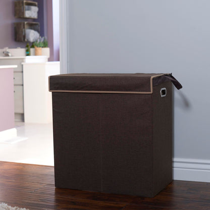 Household Essentials Collapsible Double Laundry Hamper with Lid, Two Compartments and Removable