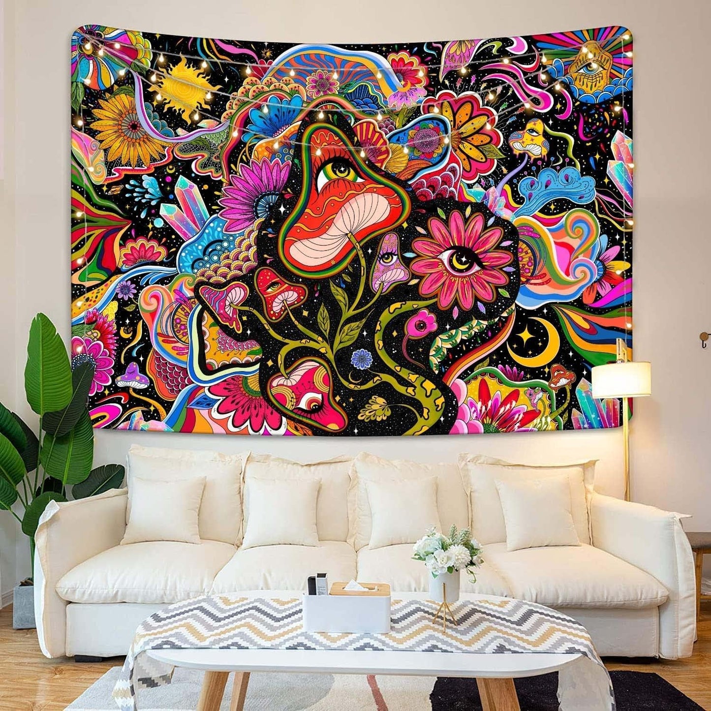 Lunerfex Mushroom Tapestry Pink Flowers Tapestry for Bedroom Aesthetic Tapestries Cute Floral