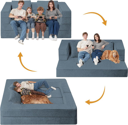 Folding Bean Bag Chair for Adults,3-in-1 Bean Bag Couch Faux Fur Floor Sofa Large Beanbag
