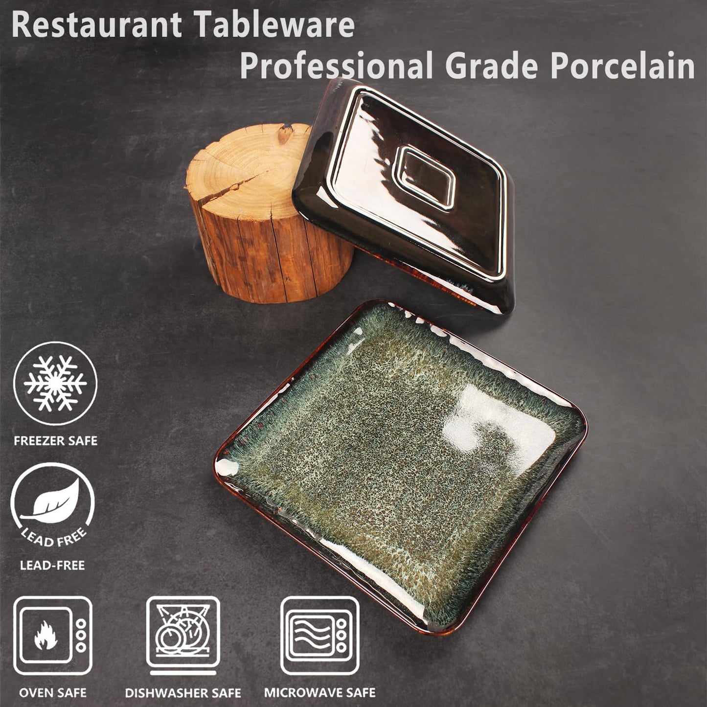Ceramic Dinner Plates Dish Set, Set of 4, Microwave Oven and Dishwasher Safe, Scratch Resistant