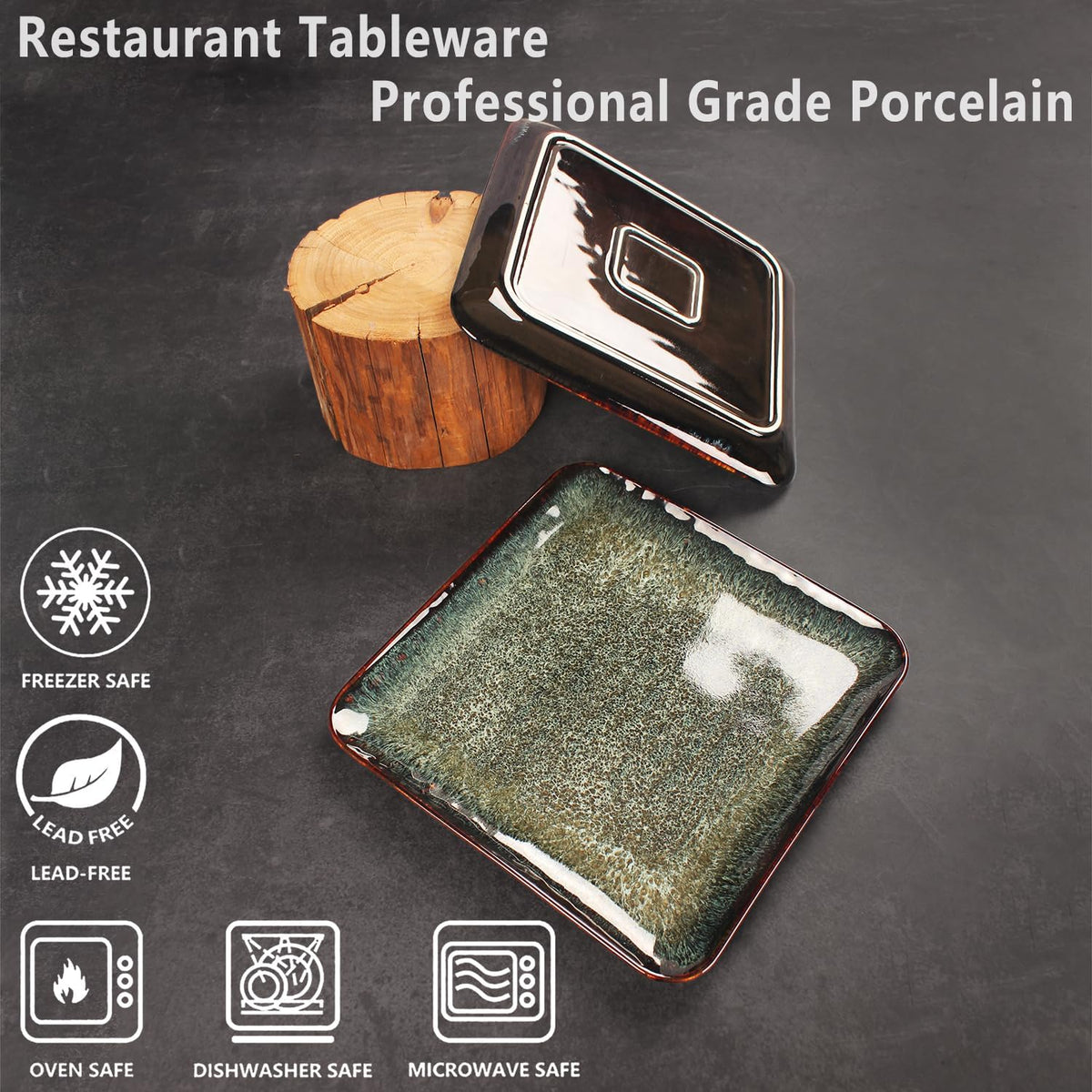Ceramic Dinner Plates Dish Set, Set of 4, Microwave Oven and Dishwasher Safe, Scratch Resistant