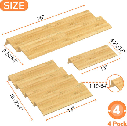 AMBIRD Bamboo Spice Drawer Organizer with Non-slip Mat, 4 Tier Jar Spice Rack Tray 13'',Seasoning