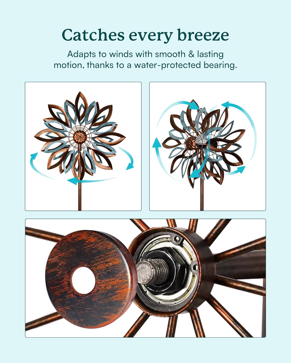 Yard Garden Wind Spinners with Solar Lights, Large Outdoor Metal Wind Spinners, Lawn Yard Art