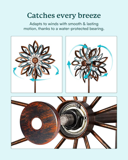 Yard Garden Wind Spinners with Solar Lights, Large Outdoor Metal Wind Spinners, Lawn Yard Art