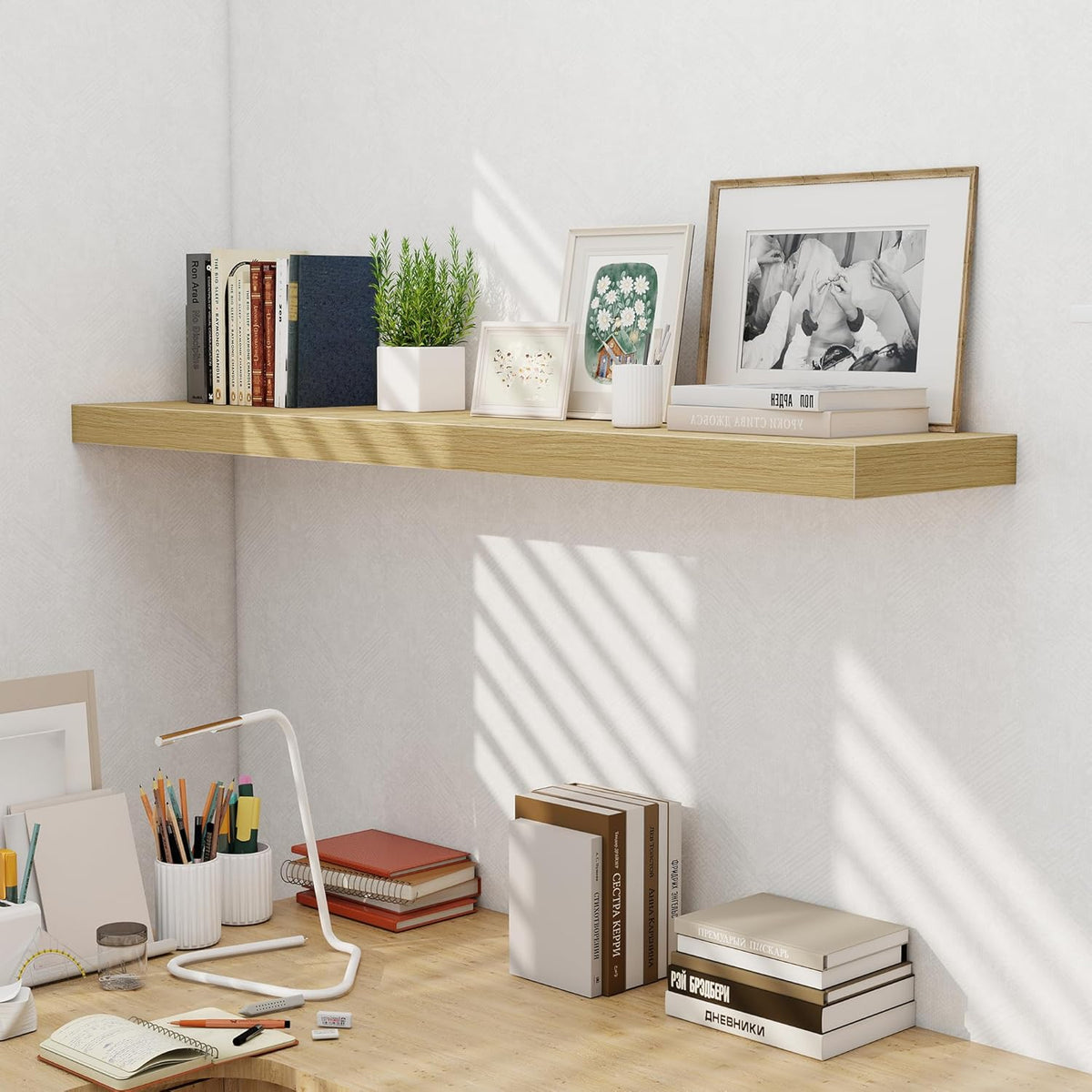 Fun Memories 55 Inch Fireplace Mentel Shelf, 10 Inch Deep Shelves for Display & Wall Storage