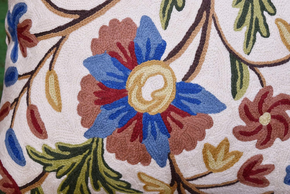 Dahlia Floral Pillow Cover - Cream Flower Pillowcase - Outdoor Cushion - Suzani Farmhouse Chair