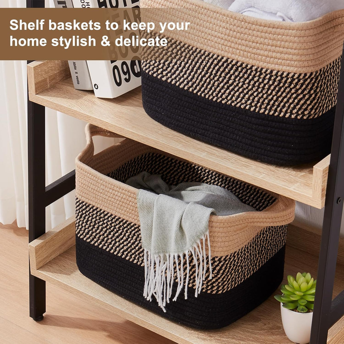 Storage Basket for Organizing, Woven Baskets for Storage, Rectangle Decorative Baskets for Shleves