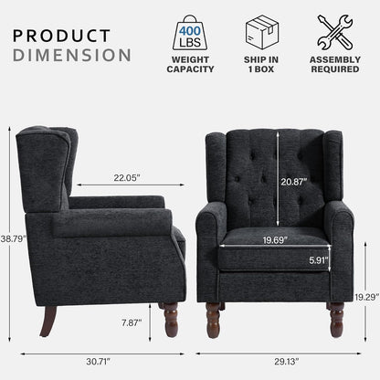 Lumibee High Back Accent Chair,Upholstered Wingback Armchair with Solid Wood Legs for Small