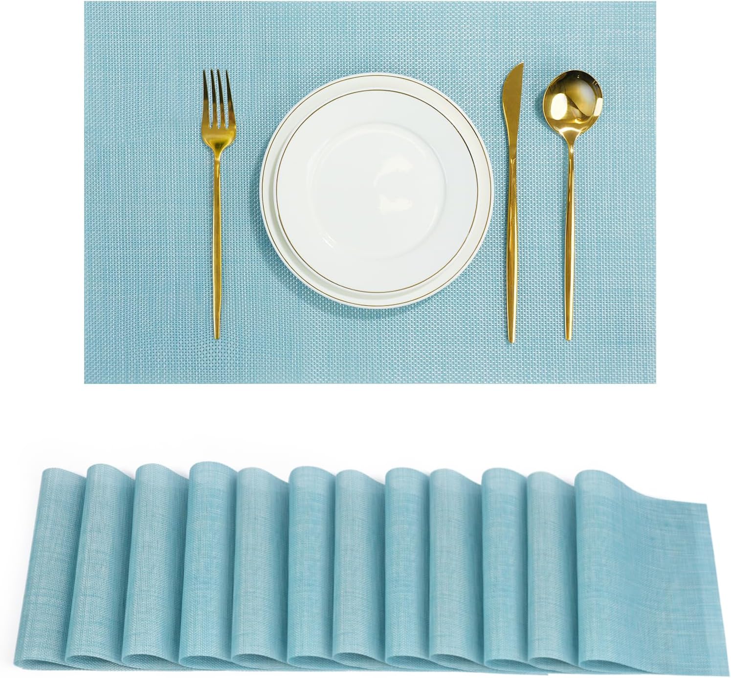 Placemats Set of 12，Non-Slip PVC Weave Table Mats Easy to Clean，Heat Resistant Place Mats for
