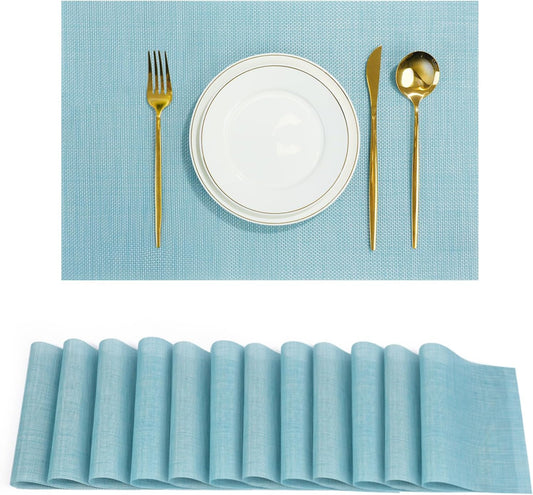 Placemats Set of 12，Non-Slip PVC Weave Table Mats Easy to Clean，Heat Resistant Place Mats for