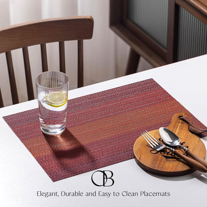 Placemats Set of 12 - Easy Clean Woven Vinyl Placemats for Dining Table, Indoor/Outdoor Place Mats