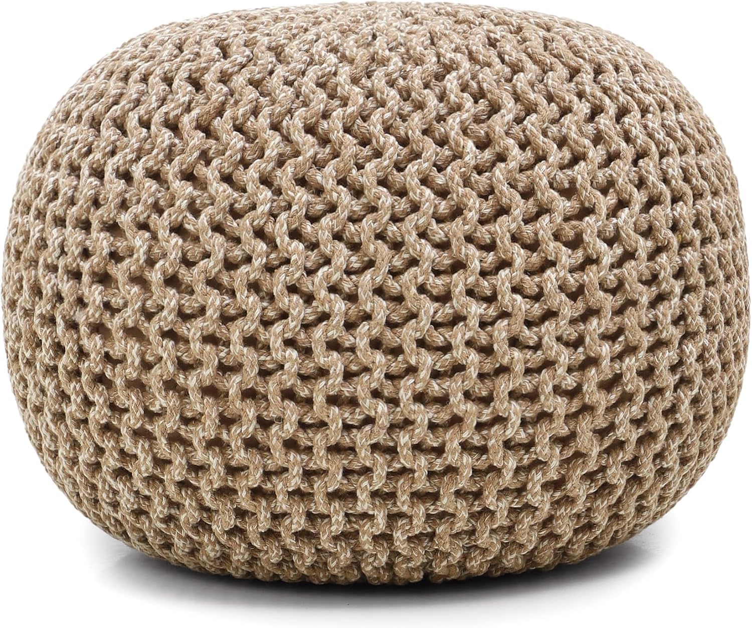 REDEARTH Round Pouf Ottoman - Hand Knitted Cable Boho Poof Home Décor Pouffe Circular Footrest for