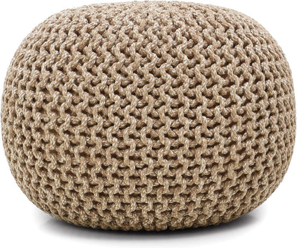REDEARTH Round Pouf Ottoman - Hand Knitted Cable Boho Poof Home Décor Pouffe Circular Footrest for