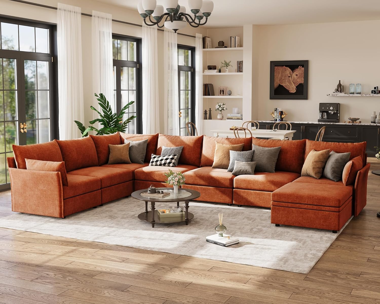 166.6" Oversized Modular Sectional Sofa, U Shaped Convertible Couch with Movable Ottoman, Large 8