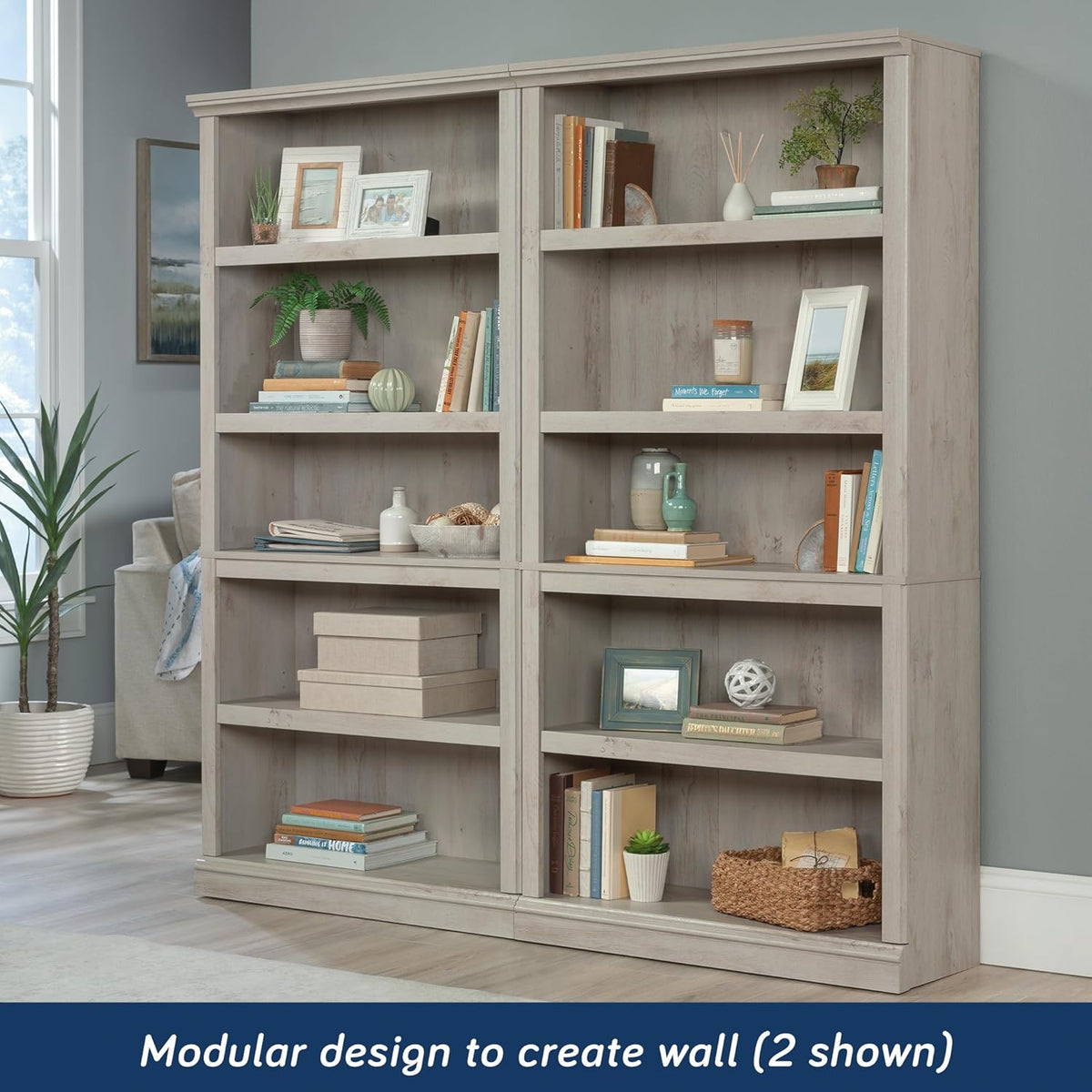 Sauder 5 Tier Book Shelf Wooden Bookcase Multipurpose Bookshelf for Home Office, Living Room, in