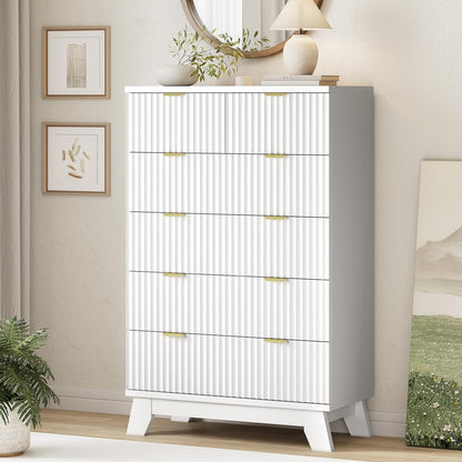 Fluted Dresser for Bedroom with 6 Drawers, 46" Tall Modern Chest of Drawers with Metal Handle