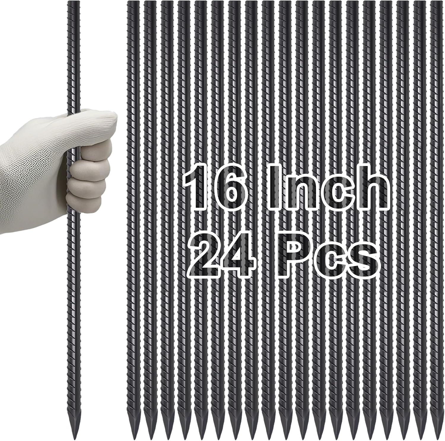 VVOKGO Rebar Stakes 16 Inches Ground Concrete Form Stakes (24pcs), Straight Metal Spikes Heavy Duty