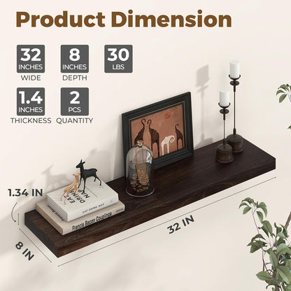 Axeman Floating Shelves for Wall - 32''W x 8'' D Rustic Solid Elm Wood Shelves for Storage, Wall