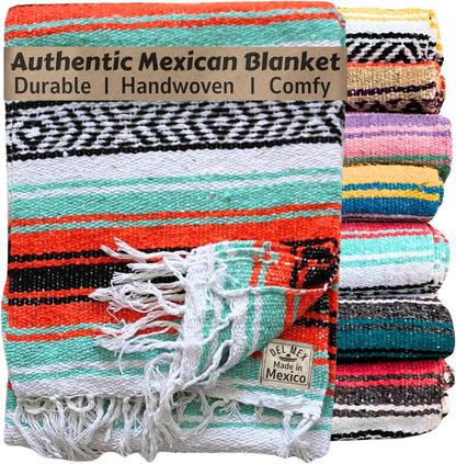 Del Mex Classic Mexican Blanket, Large Authentic Woven Falsa Throw (70"x50"), Artisan Southwest
