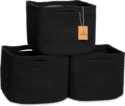 NaturalCozy Storage Cubes 9”x9”x7”Cotton Rope Woven Baskets for Organizing 3-Pack | 9 Inch Cube