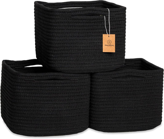 NaturalCozy Storage Cubes 9”x9”x7”Cotton Rope Woven Baskets for Organizing 3-Pack | 9 Inch Cube