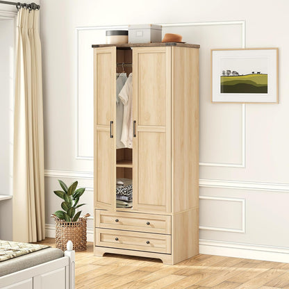 Brafab Wooden Armoire Wardrobe Closet with 2 Modern Doors, 71" Tall Freestanding Closet Wardrobe