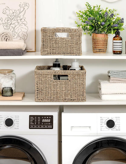 StorageWorks Wicker Storage Baskets, Large and Small Baskets, Handwoven Seagrass Basket for