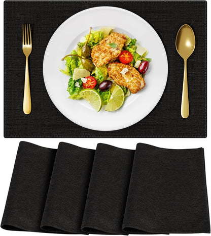 Cloth Placemats, Set of 4 Heat-Resistant Cotton Linen Blend Double Layered Machine Washable Place
