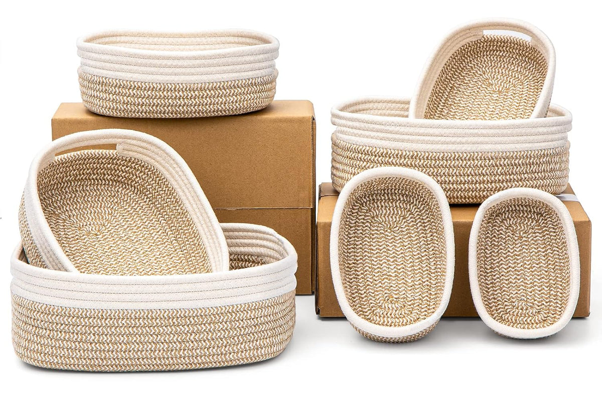 7 Piece Cotton Rope Woven Basket Set - Small Basket for Baby Nursery, Pets, Montessori, Dog & Cat