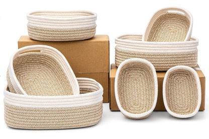 7 Piece Cotton Rope Woven Basket Set - Small Basket for Baby Nursery, Pets, Montessori, Dog & Cat