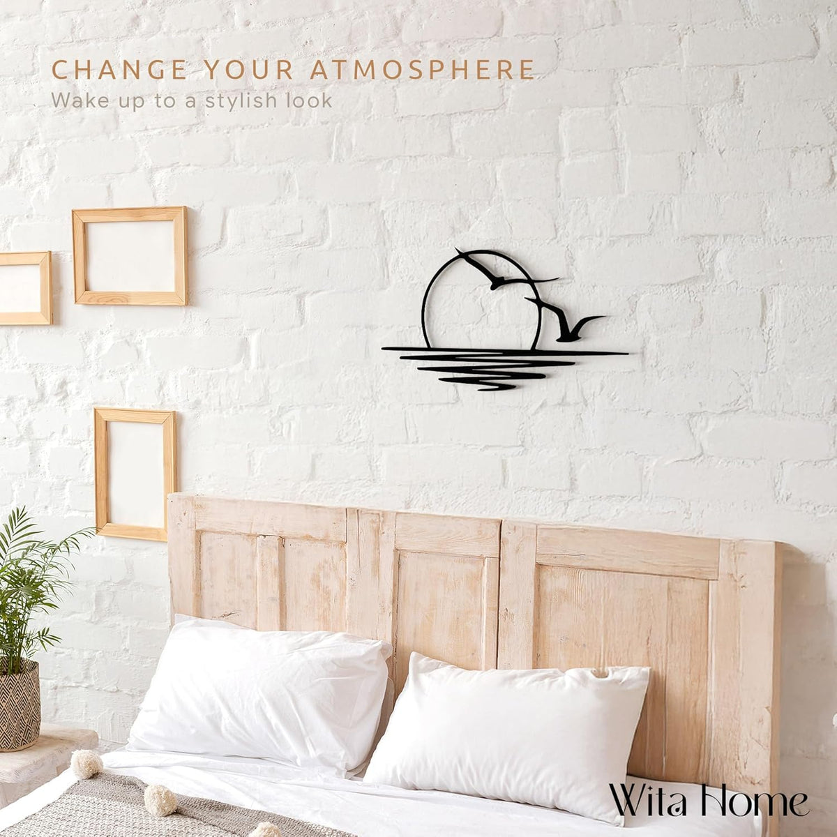 Wita Home Sunset with Seagulls Metal Wall Mounted Art, Handcrafted Metal Home Decor with Static