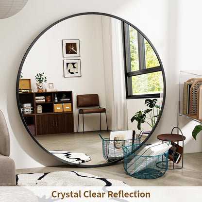 BEAUTYPEAK 48 Inch Round Mirror, Metal Frame Circle Mirror, Wall Mounted for Entryway, Bathroom