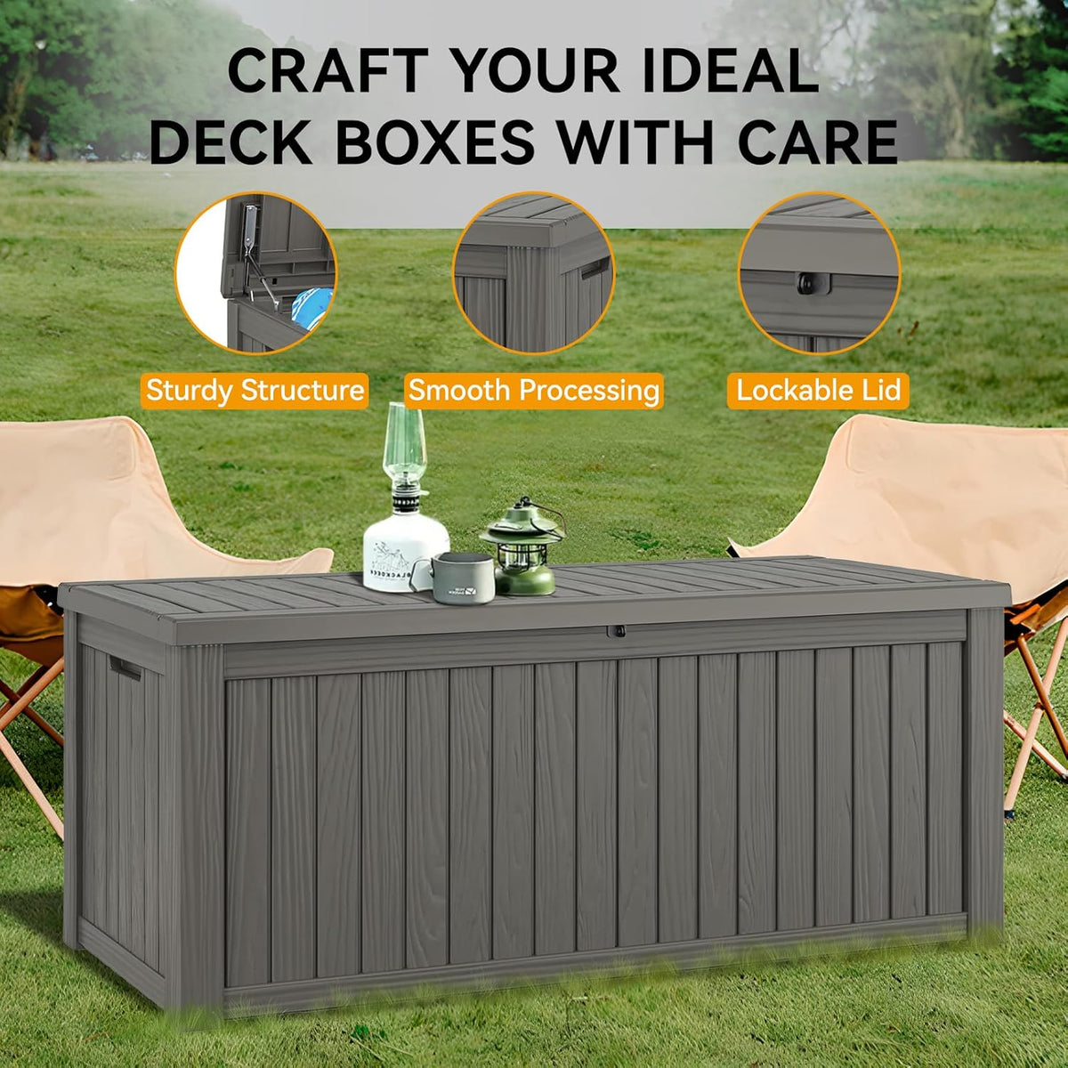 NUNU LAB 150 Gallon Outdoor Storage Box,Resin Large Sturdy Deck Box, Backyard Outside Storage Box