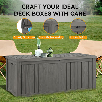 NUNU LAB 150 Gallon Outdoor Storage Box,Resin Large Sturdy Deck Box, Backyard Outside Storage Box