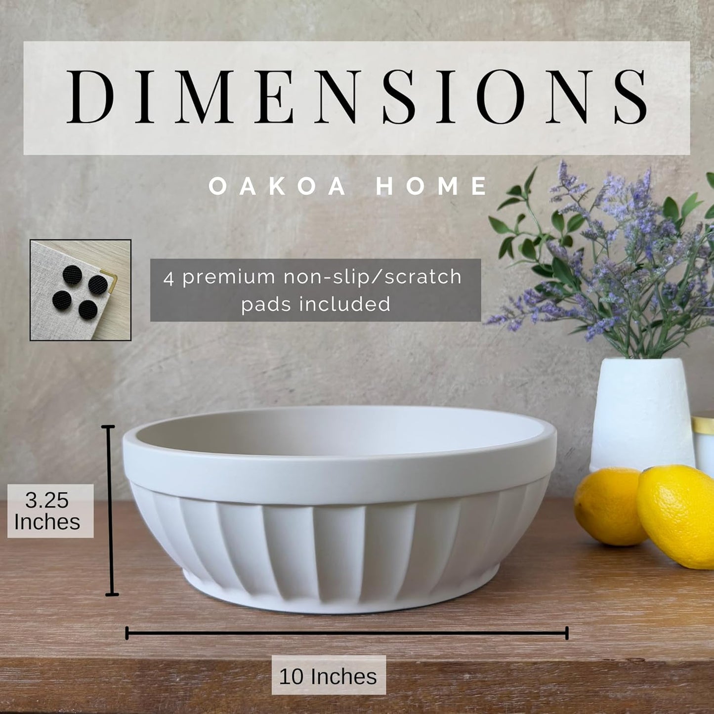 OAKOA Decorative Fruit Bowl for Kitchen Counter - Large Decorative Bowl for Home Decor - Concrete