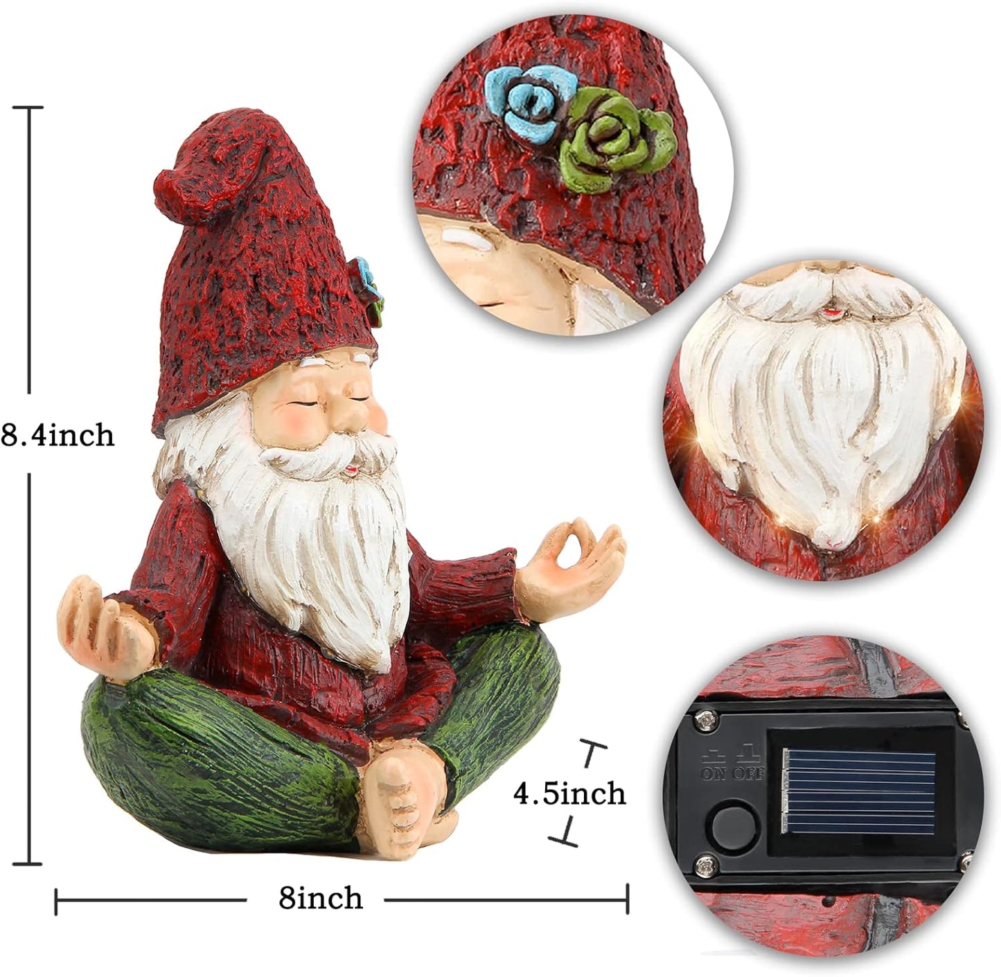 Garden Yoga Gnome Statue, Outdoor Gnomes Figurine with Solar Lights, Knome in Yoga Pose for Garden