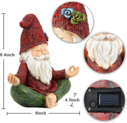 Garden Yoga Gnome Statue, Outdoor Gnomes Figurine with Solar Lights, Knome in Yoga Pose for Garden