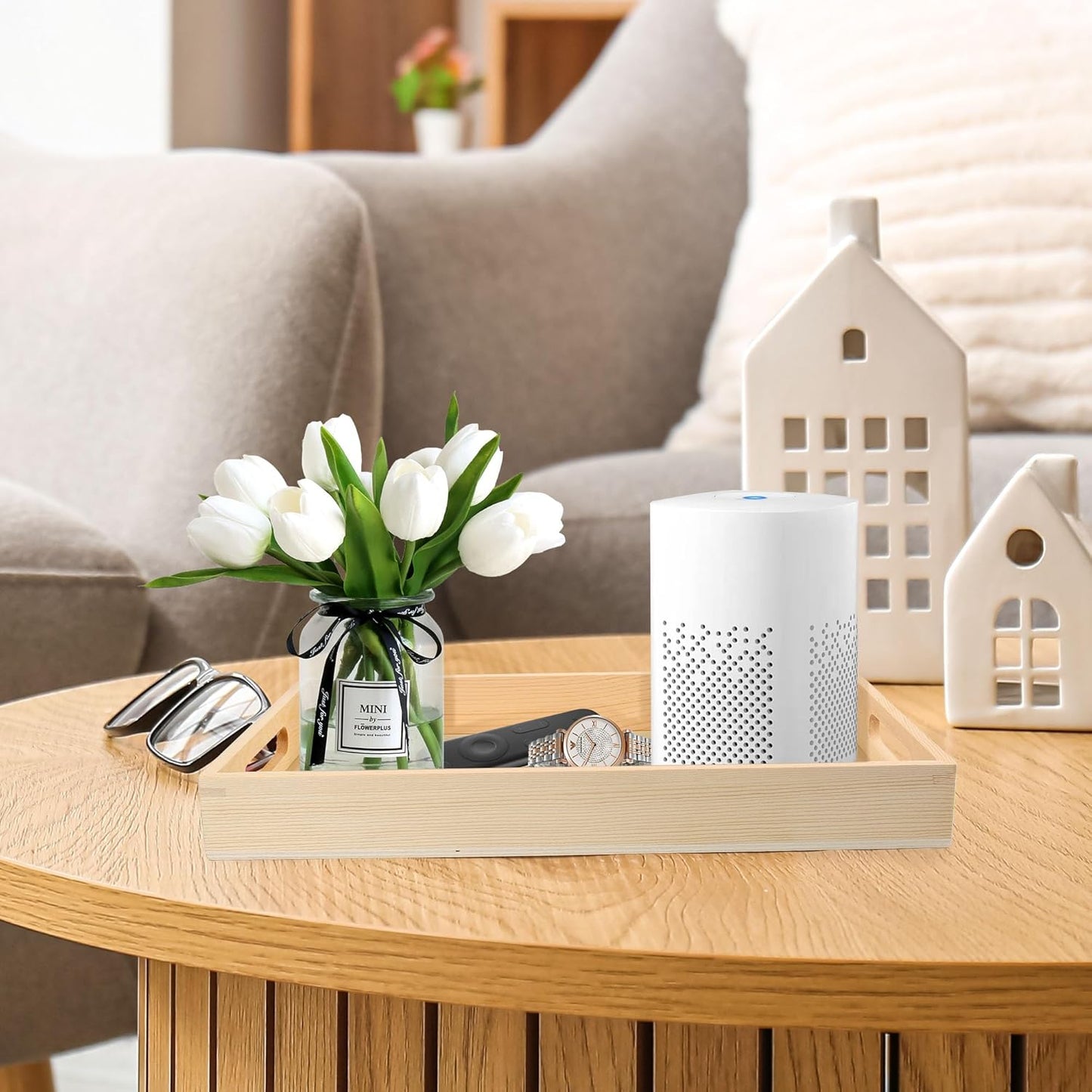 LotFancy Wooden Nested Serving Trays, Set of 5, Unfinished Natural Wood Trays with Handles, for