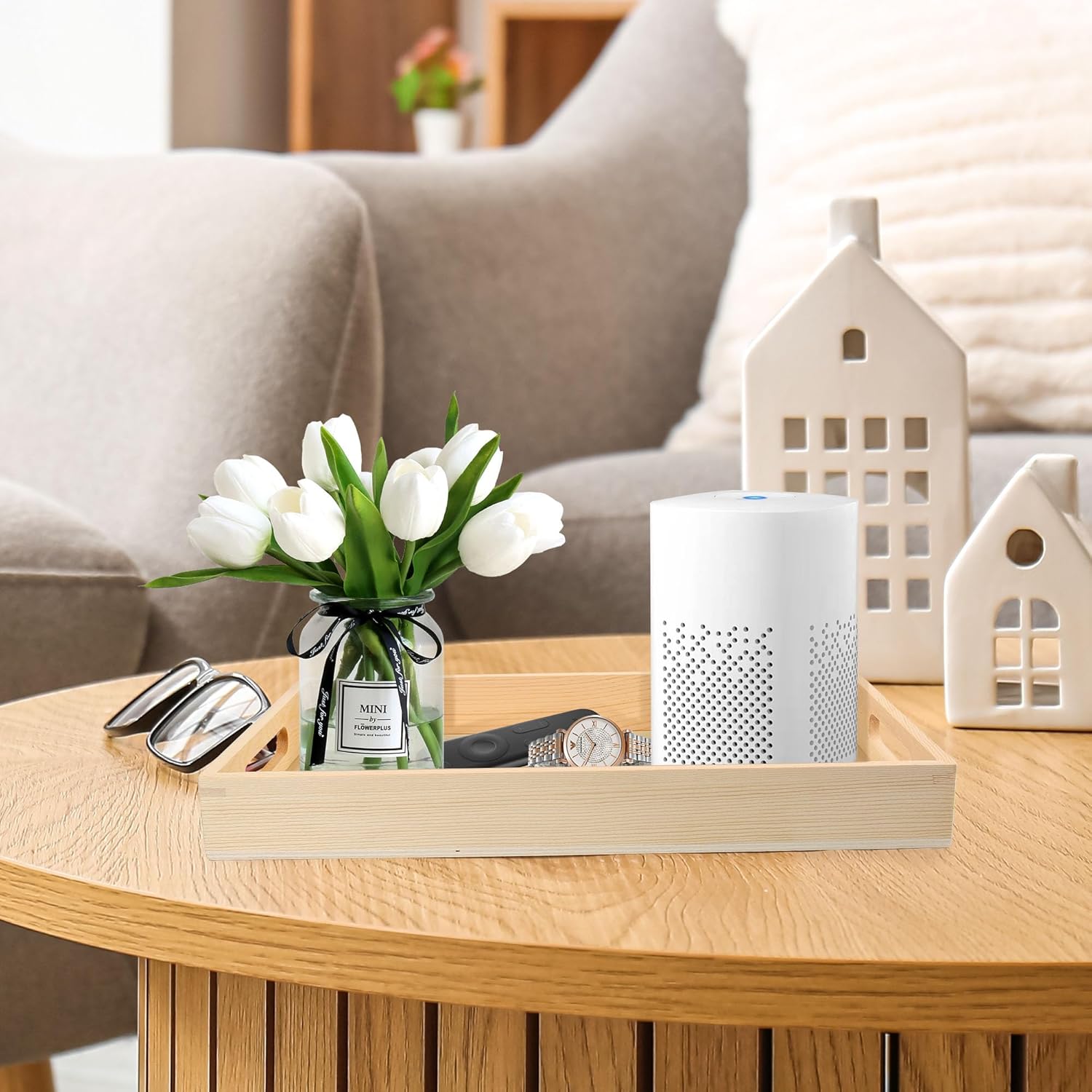 LotFancy Wooden Nested Serving Trays, Set of 5, Unfinished Natural Wood Trays with Handles, for